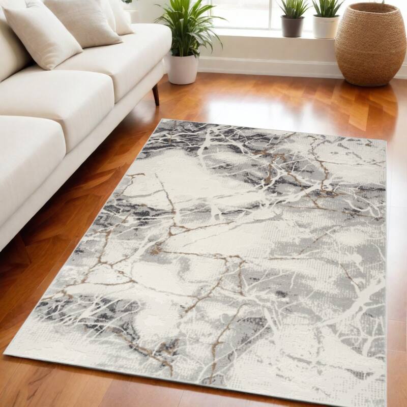 Power Loomed Abstract Modern Non Skid Low Pile Area Rug - 87' X '63' X '0.25 - 87' X '63' X '0.25 - Natural/Criss Cross - Rectangle