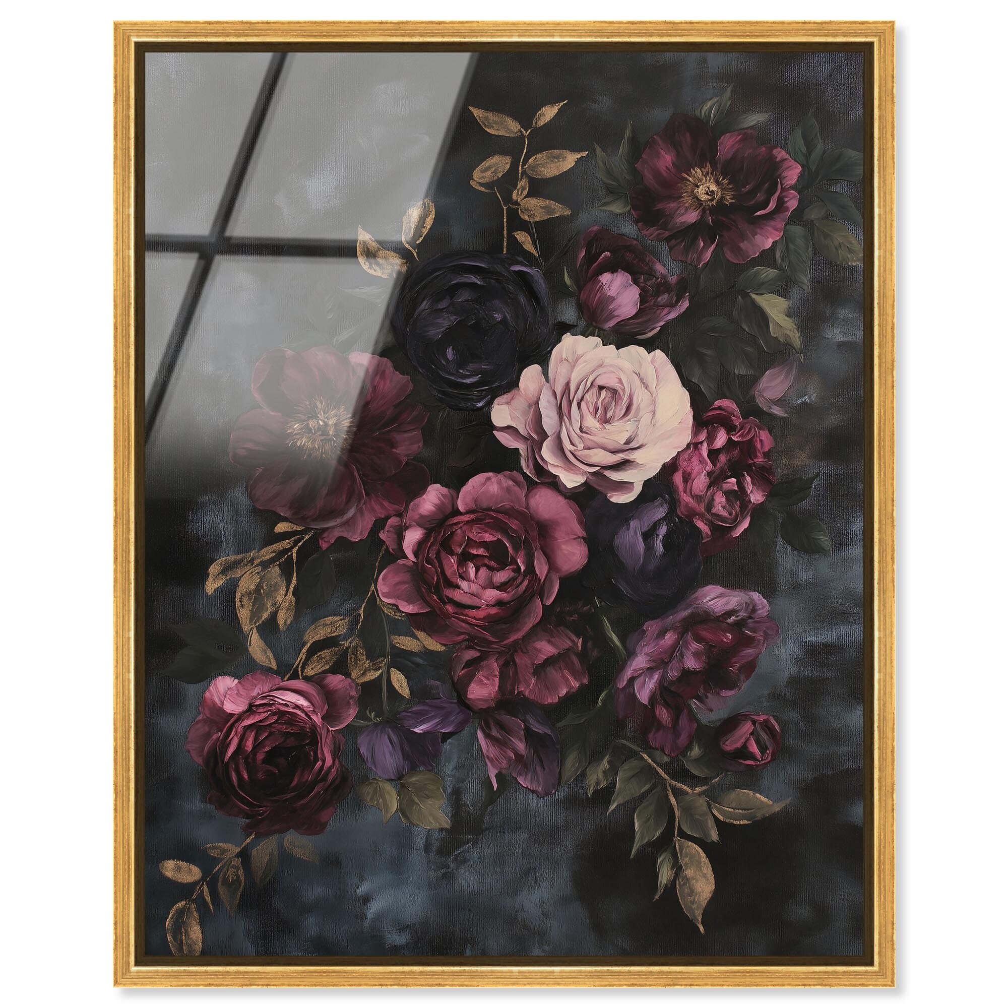 Vintage Dark Roses Gothic Framed Acrylic Wall Art by Art Remedy
