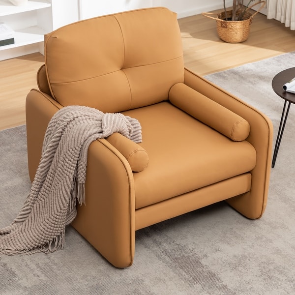 slide 2 of 78, HOMYKA Oversized Accent Chair, Modern Sherpa Single Sofa with 2PCS Pillows Brown PU