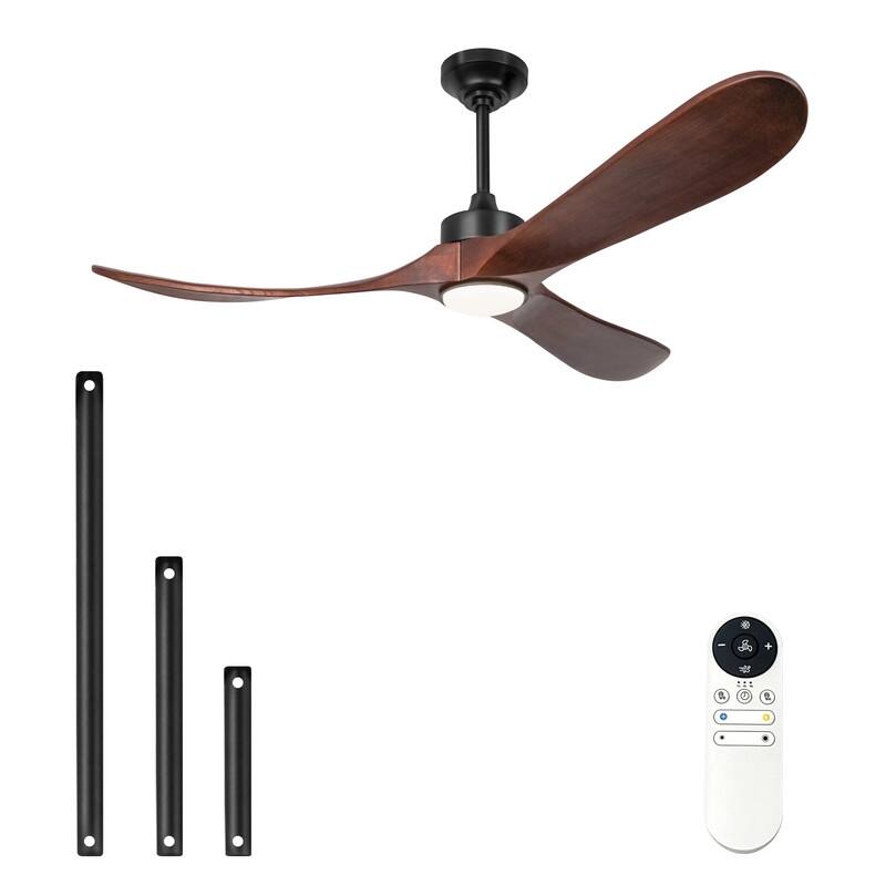 Indoor/Outdoor Ceiling Fan with Remote Control, 3-Blades Solid Wood Ceiling Fan for Bedroom Living Room
