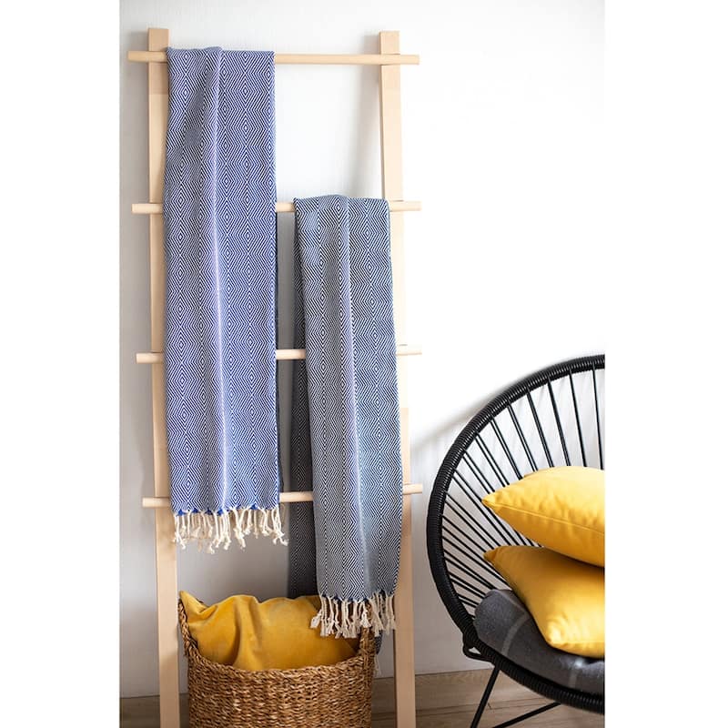 Turkish Cotton Handwoven Set of 2 Throw Blankets with Tassels - Blue