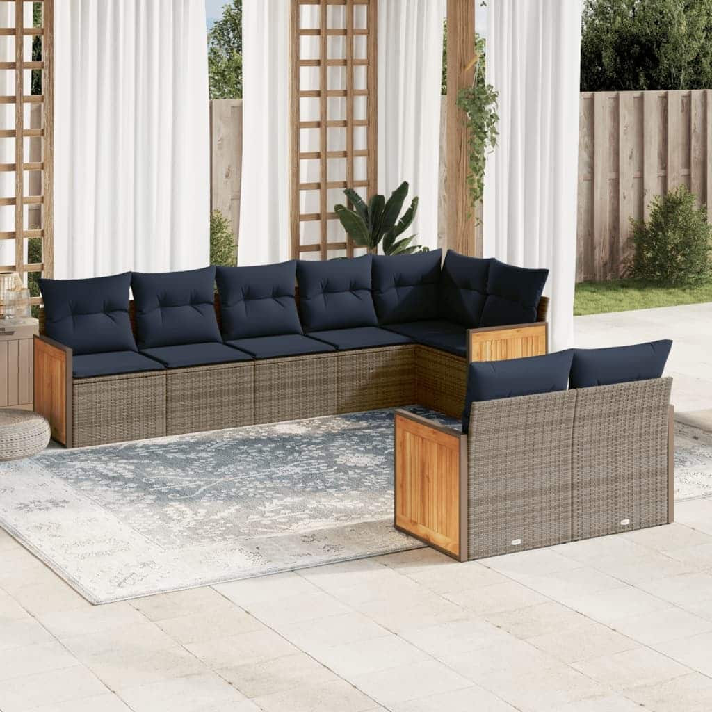 vidaXL 8/9 Piece Patio Sofa Set with Cushions Black/Gray Poly Rattan - 24.4 x 24.4 x 27.2