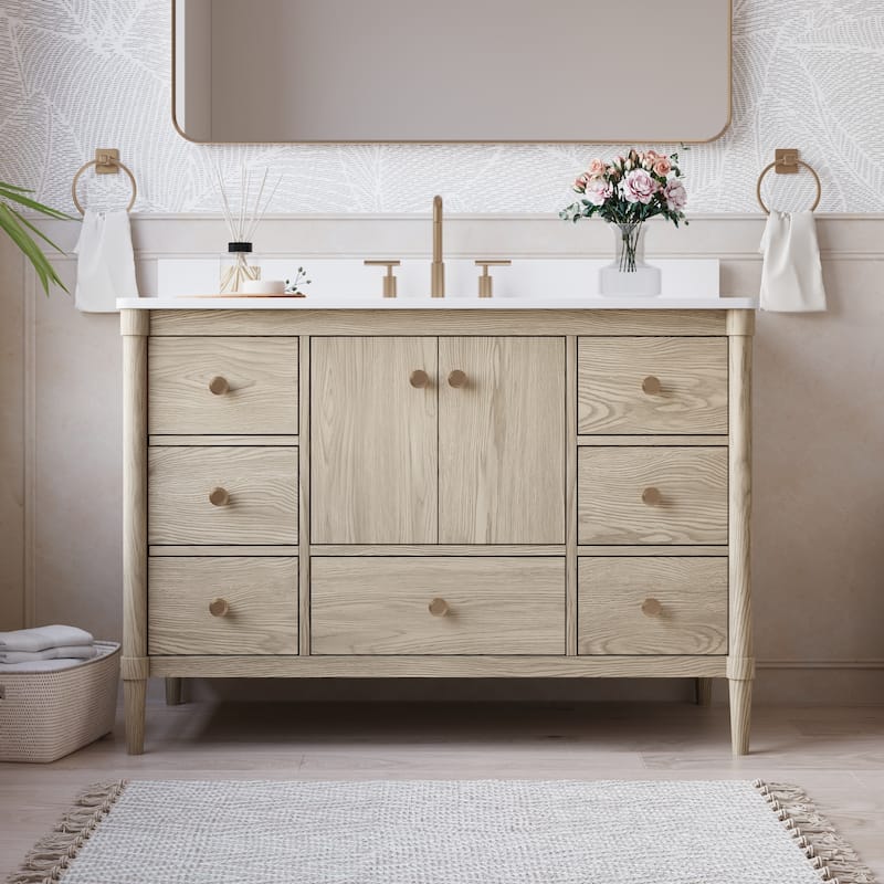 34''H Solid Wood Bathroom Vanity With Carrera White Quartz Top and Sink - 48"W X34''H