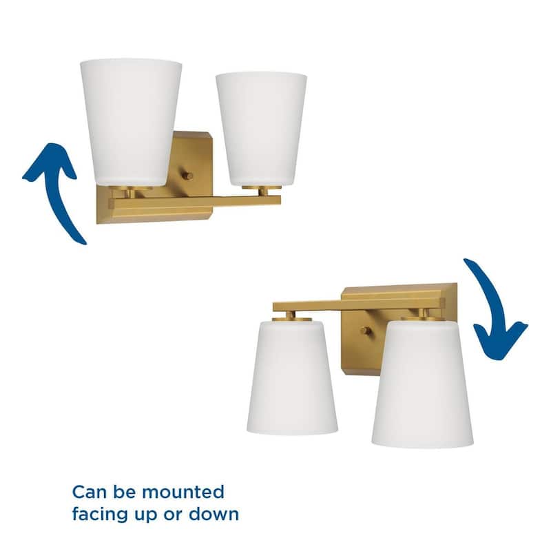 Vertex Collection Two-Light Brushed Gold Etched White Glass Contemporary Bath Light - 12.87 in x 6.25 in x 7.5 in