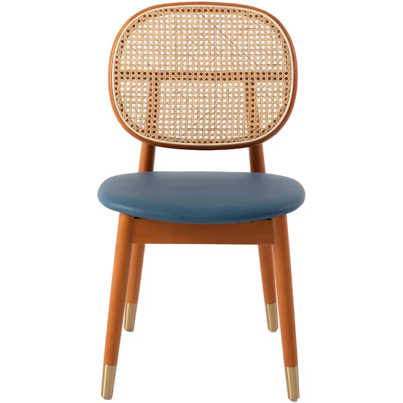Holbeck Modern Rattan Leather Upholstered Dining Chair with Plush Padding Beech Wood Legs for Stylish Homes Set of 2