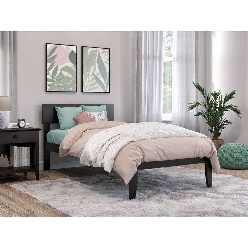 Twin Bed Espresso Finish Modern Panel Headboard Solid Wood Frame No Box Spring Needed