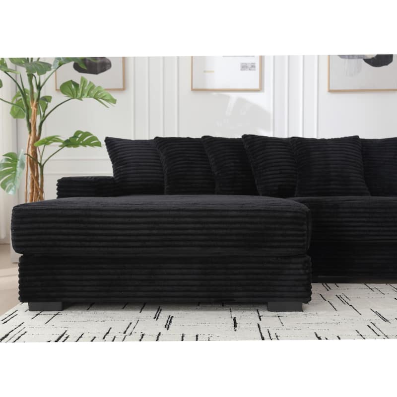 111" Corduroy L-Shaped Sectional Sofa (Left Chaise, 8 Pillows)