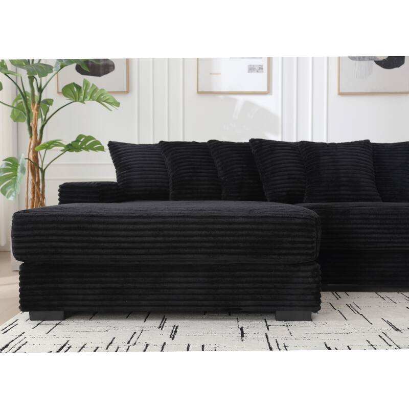 Oversized Corduroy Corner Sofa, L-Shaped Sectional with Left Chaise Daybed and 8 Pillows, Plush Armrests, Easy to Assemble