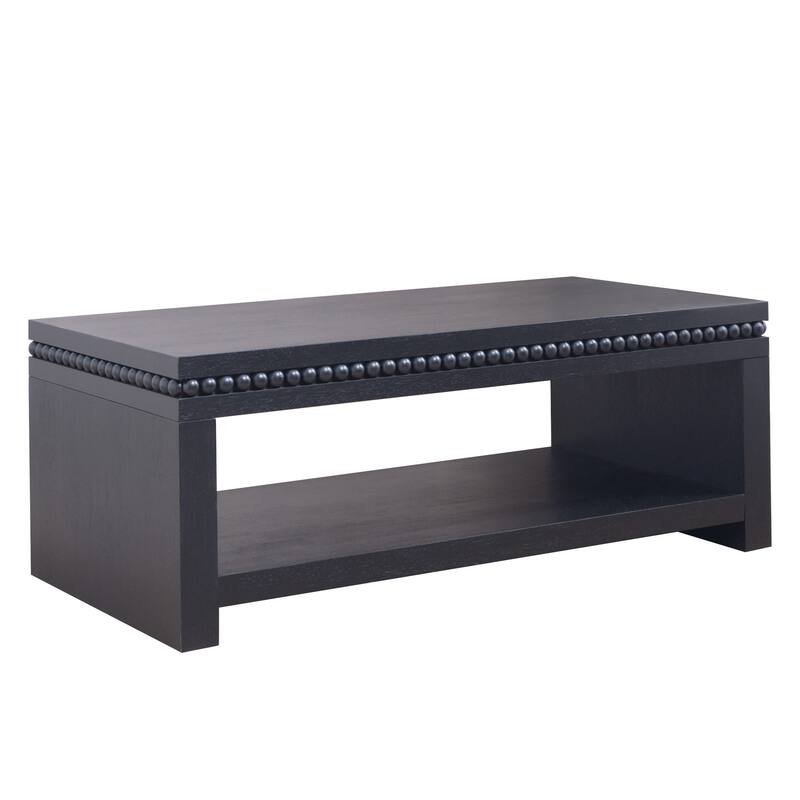 Modern Coffee Table End Table with Beaded Trim, Wood Accent Table Dining Table Centerpiece with Open Shelf Storage