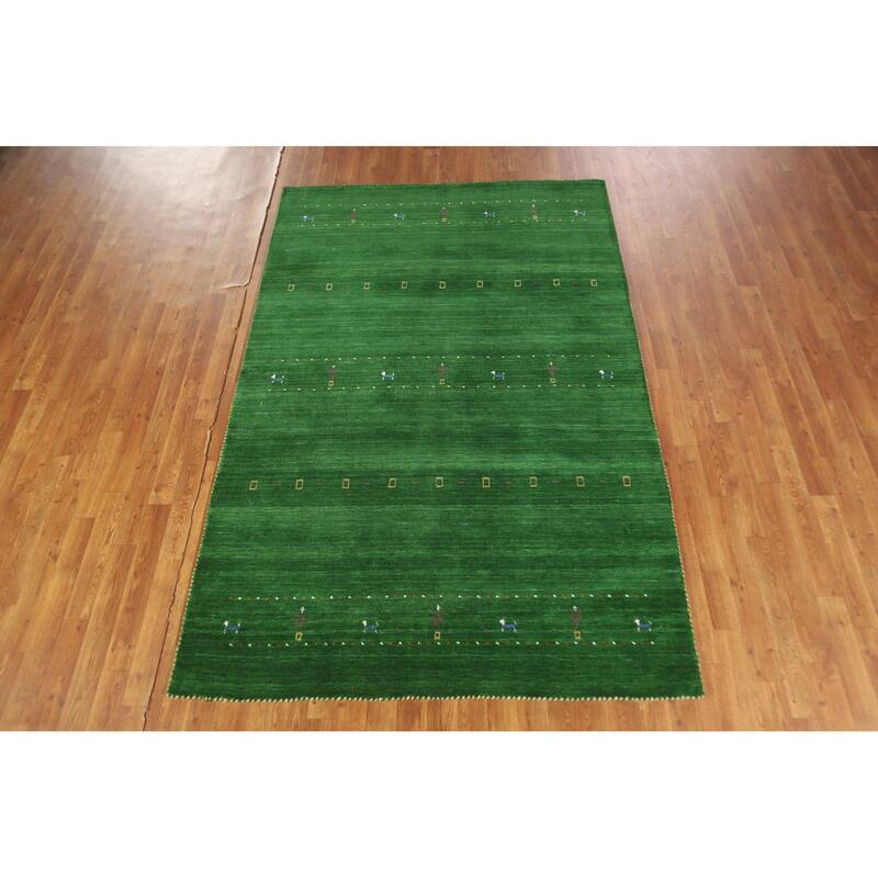 Hand Knotted Oriental 100% Wool Carpet Tribal Tribal Green Gabbeh Area Rug - 7' 8'' X 5' 0''