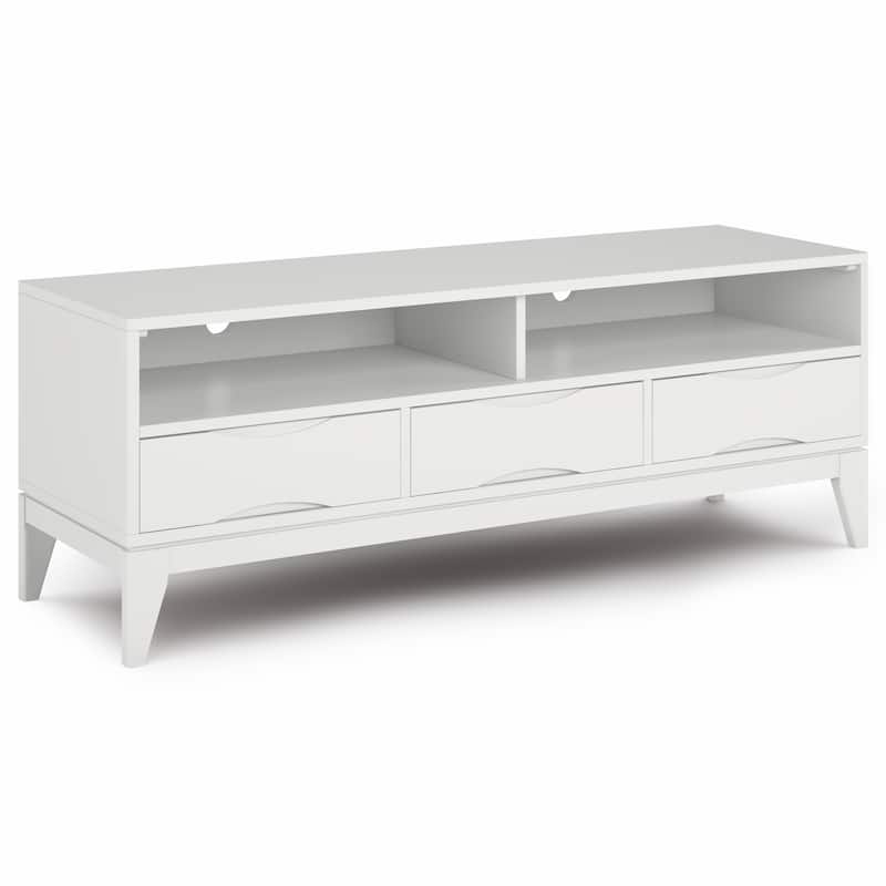 WYNDENHALL Pearson SOLID HARDWOOD 60 inch Wide Mid Century Modern TV Media Stand For TVs upto 65 inches - 60"w x 19"d x 22" h