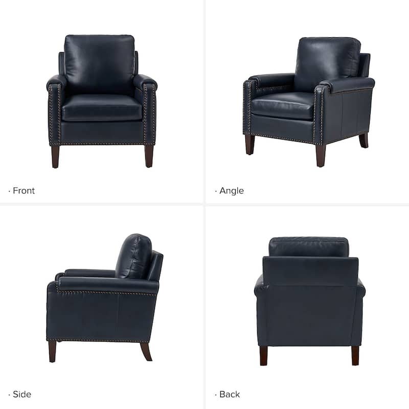 Kunz Transitional Genuine Leather Armchair with Removable Cushion and Nailhead Trims Set of 2 by HULALA HOME