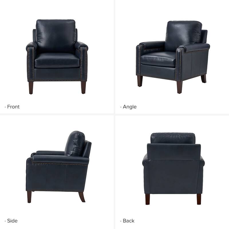 Kunz Transitional Genuine Leather Armchair with Removable Cushion and Nailhead Trims by HULALA HOME