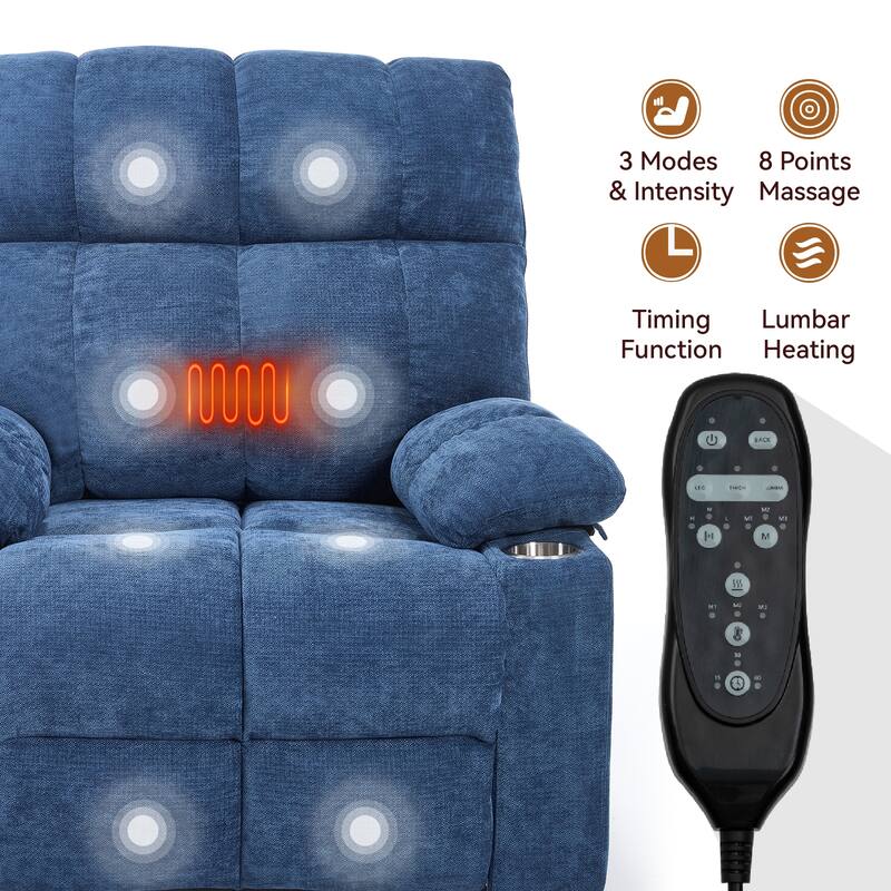Power Lift Recliner Chair with Massage & Heat – 350 lbs Capacity, Dual Motor, 8-Point Vibration, Lumbar Heating, Cup Holders