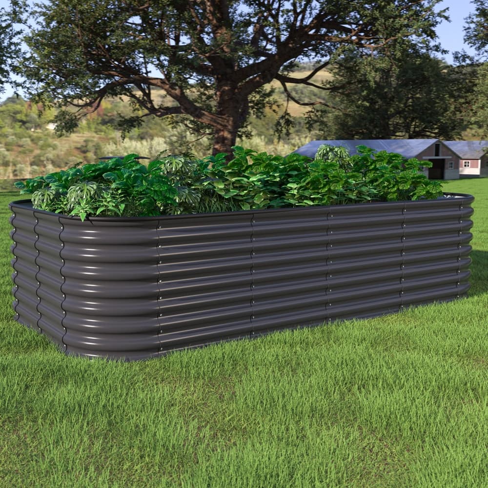 VEIKOUS 24''H Galvanized Raised Garden Bed, Durable Outdoor Planter Box with Rust-Resistant Steel