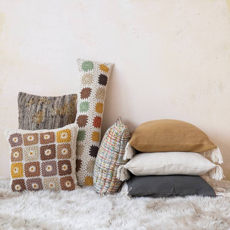 Cotton Crocheted Pillow with Block Pattern