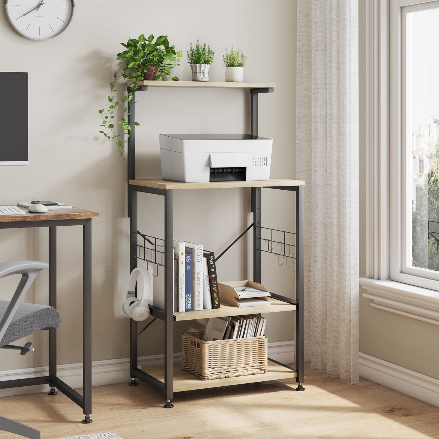 Kitchen Bakers Rack with Storage Shelves USB Outlets Microwave