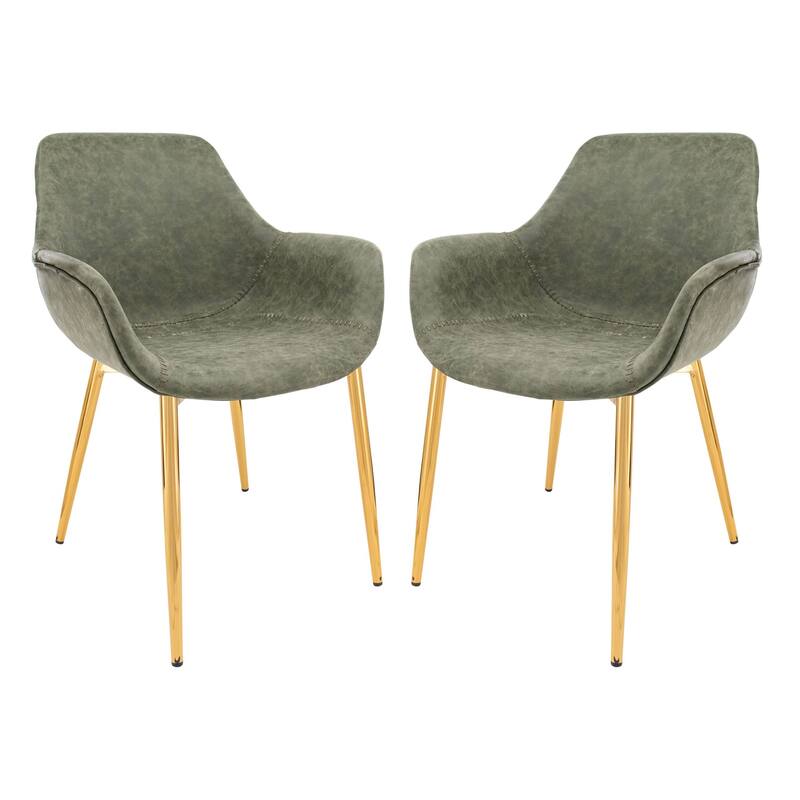 Markley Modern Leather Dining Armchair Set of 2 With Gold Metal Legs Accent Side Chair - Olive Green - Set of 2 - 24.5"Dx25.2"Wx33"H