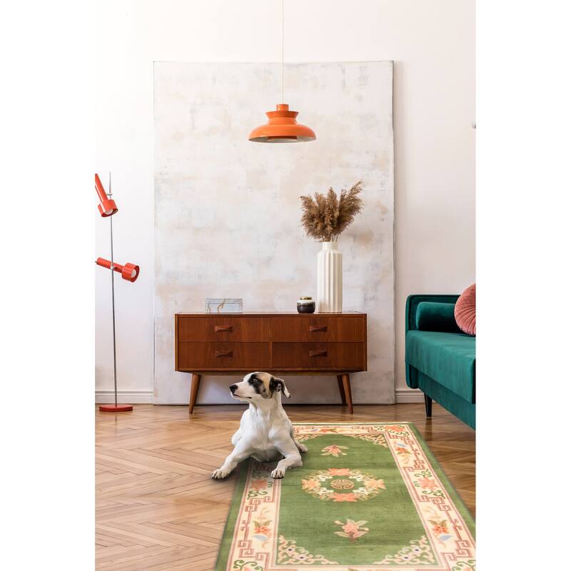 ECARPETGALLERY Hand-knotted Aubusson Green Wool Rug - 2'11 x 5'1