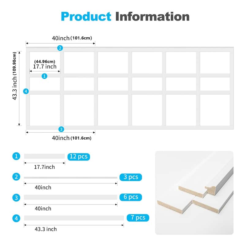 Art3d White Wainscoting Decorative Trim Set 12panels Kit or 25Panels Kit
