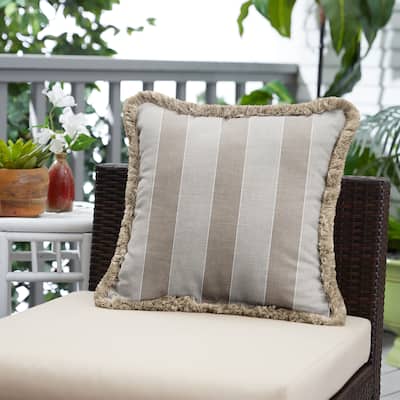 Sunbrella Range Dune and Taupe Fringe Indoor/ Outdoor Pillow - 18 in x 18 in