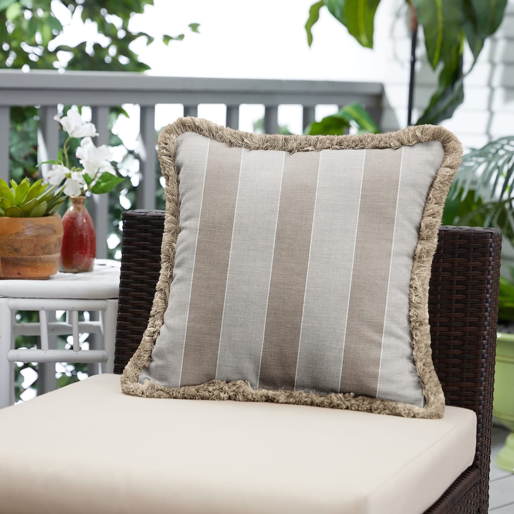 Sunbrella Range Dune and Taupe Fringe Indoor/ Outdoor Pillow - 18 in x 18 in