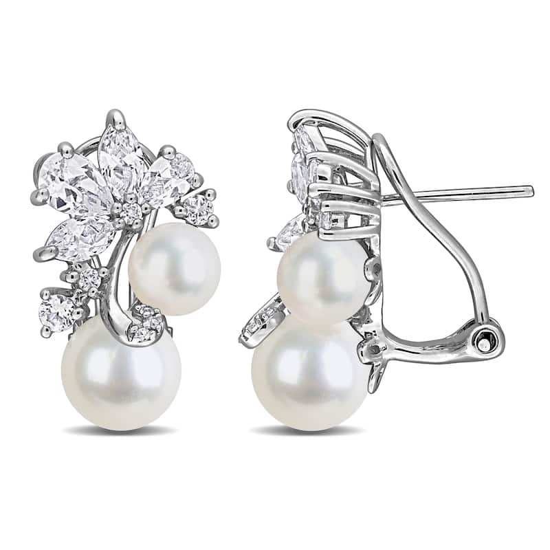 Miadora Cultured Freshwater Pearl and Gemstone Cluster Earrings Sterling Silver - Pink