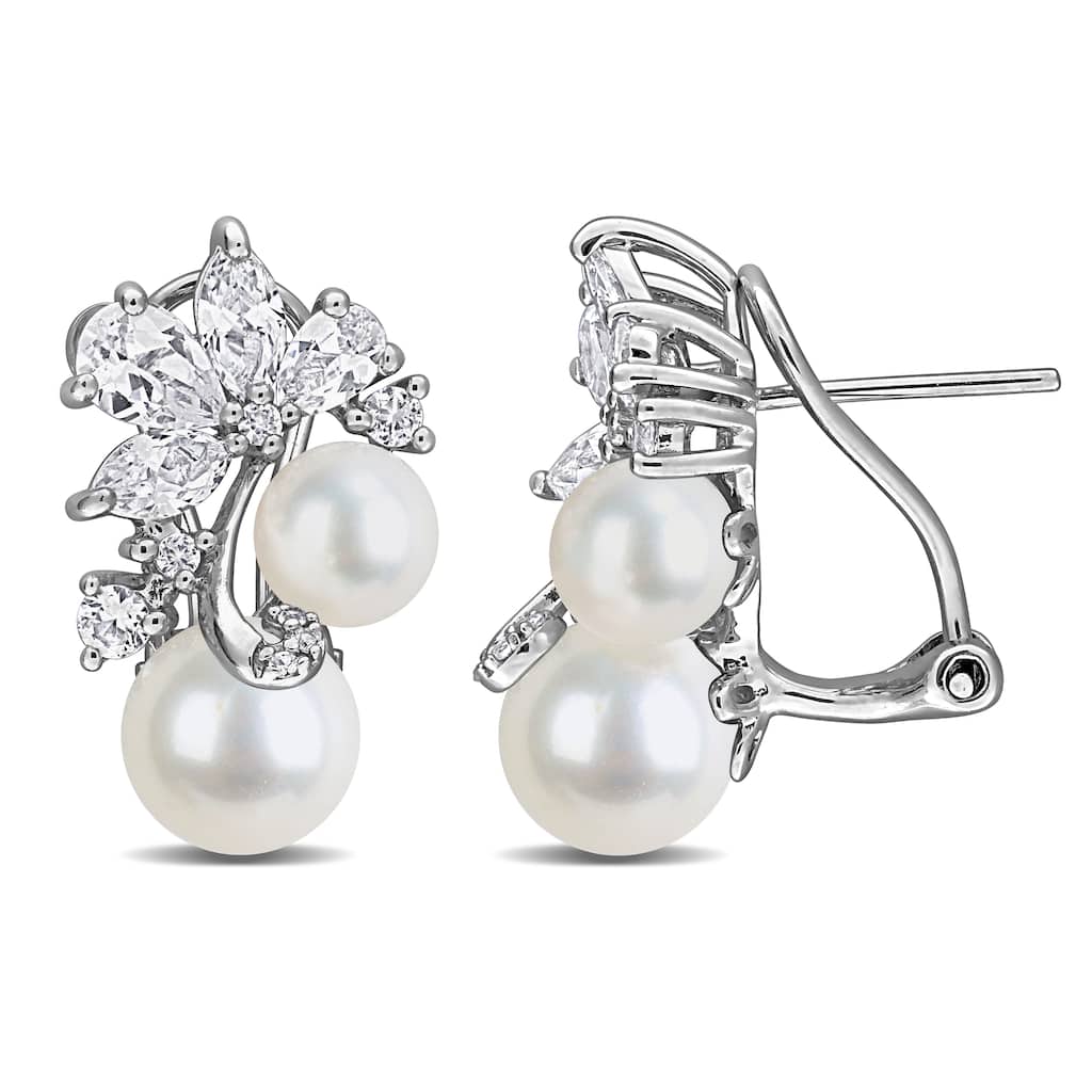 Miadora Cultured Freshwater Pearl and Gemstone Cluster Earrings Sterling Silver