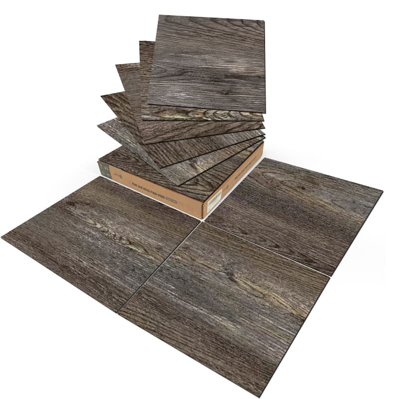 Art3d 12'' X 12'' Wood-Look Peel and Stick Vinyl Floor Tiles,30 pcs,30 sqft - Dark Brown