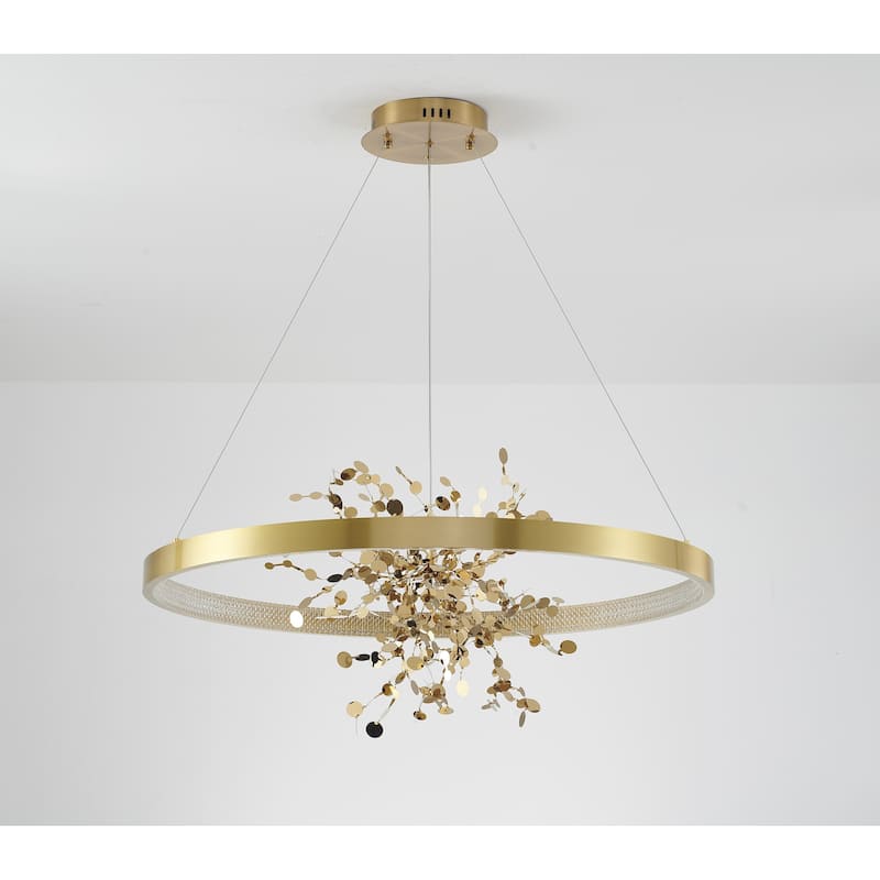 1-Light Gold Stainless Steel LED Chandelier With Confetti Interior