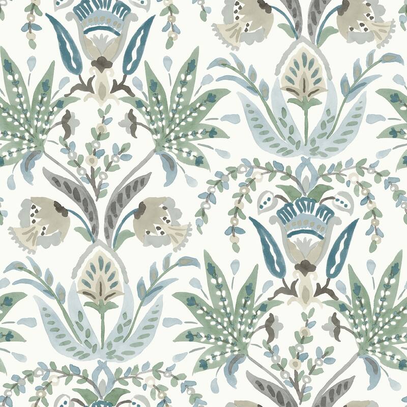 York Wallcoverings Seaside Jacobean Green & Blue Wallpaper