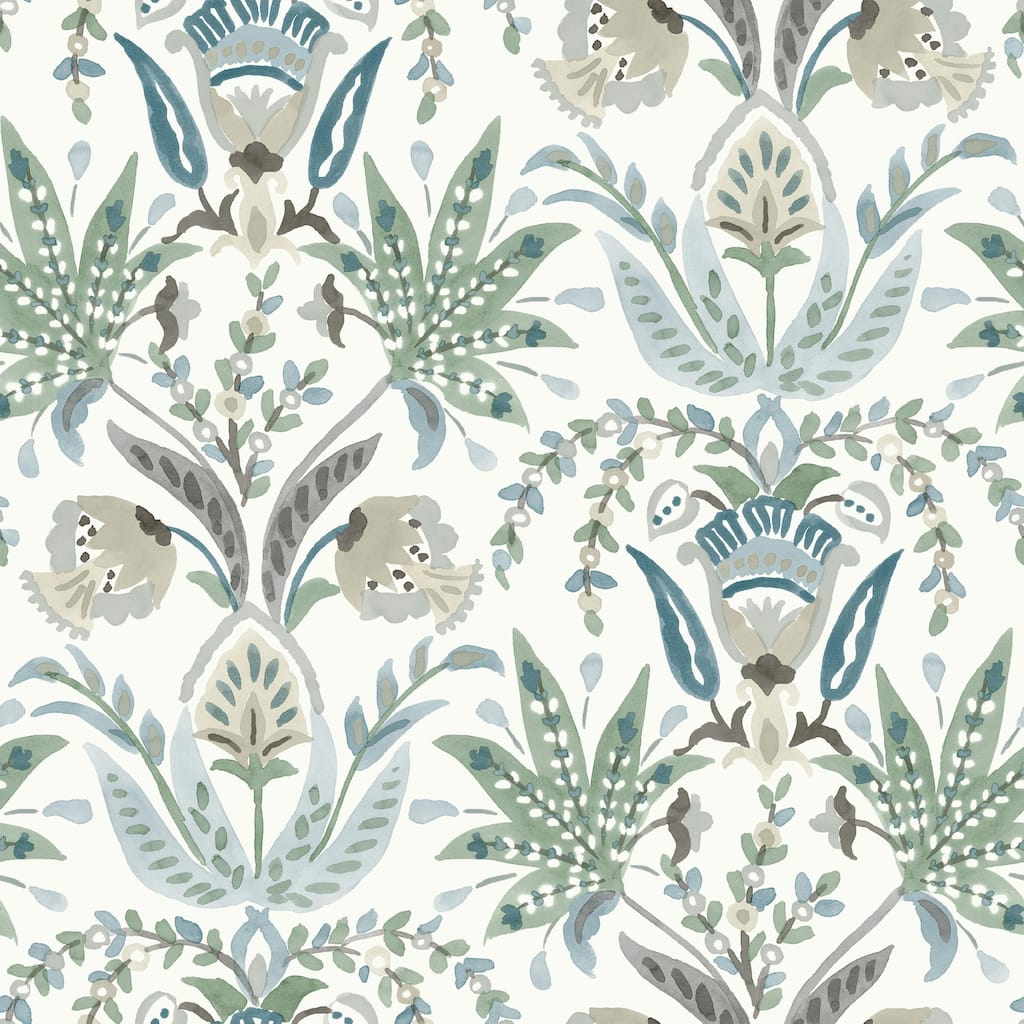 York Wallcoverings Seaside Jacobean Green & Blue Wallpaper