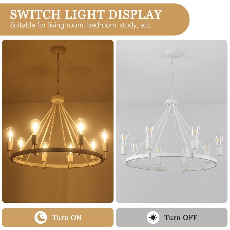 8-Light Candlestick Circle Wagon Wheel Foyer Chandelier Linear Island Chandelier Lighting for Dining Room
