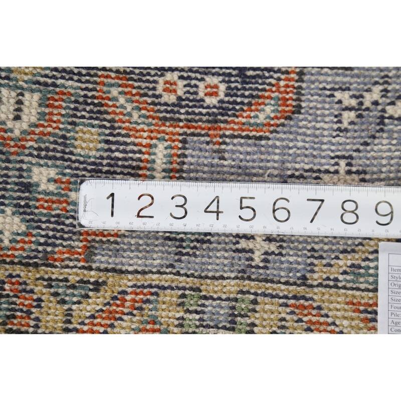 Blue Geometric Kazak Indian Accent Rug Handmade Floral Wool Carpet - 2'7"x 5'10"