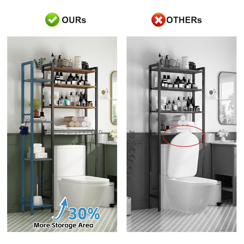 Sofucor 8-Tier Over The Toilet Storage with Side Rack,Adjustable Shelf & Drain Basket,Bathroom Organizer for Balcony,Laundry