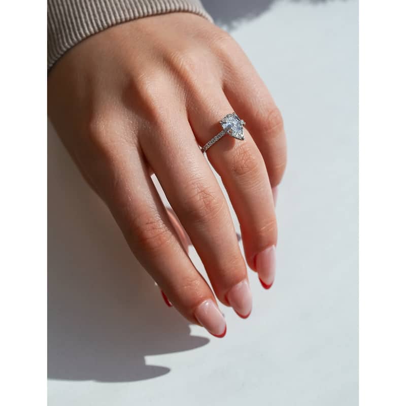 Kobelli 2.38 Carats Natural Diamond Certified 14k White Gold Pear-cut One-of-a-Kind Near Eternity Hidden Halo Low-set Ring (GIA)