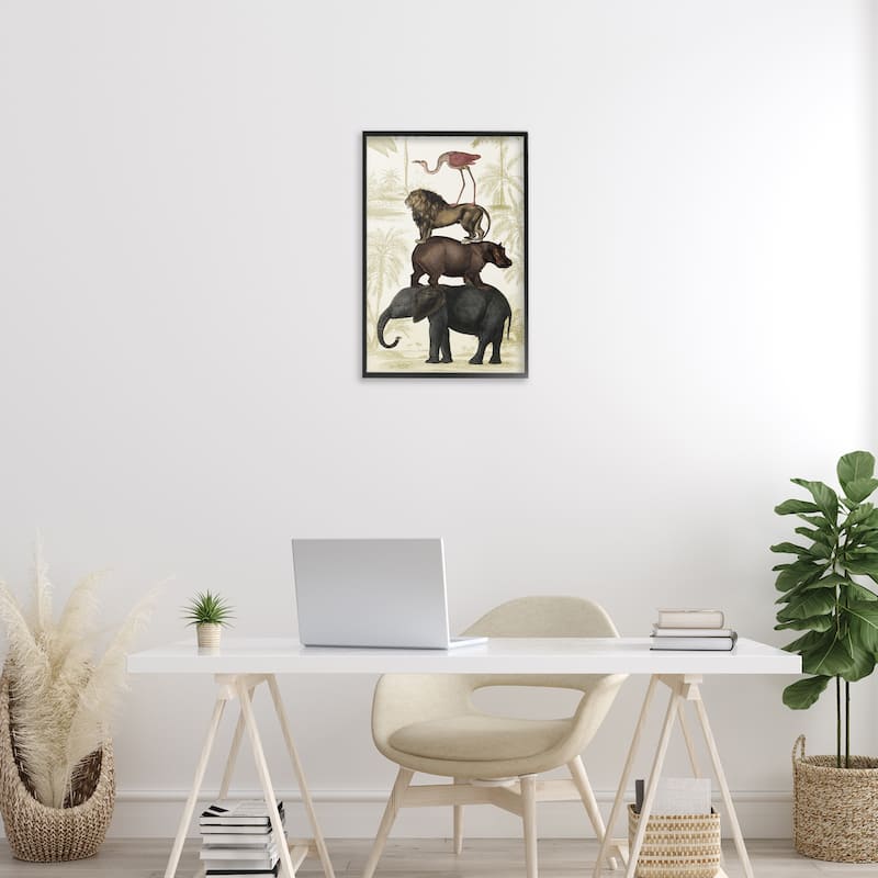 Stupell Jungle Animals Tower Framed Giclee Art Design By Victoria Barnes