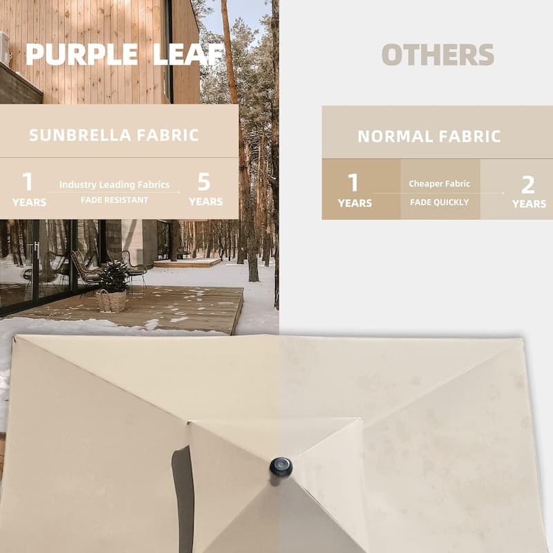 PURPLE LEAF 10/12 ft Square Sunbrella Patio Cantilever Umbrella with Base