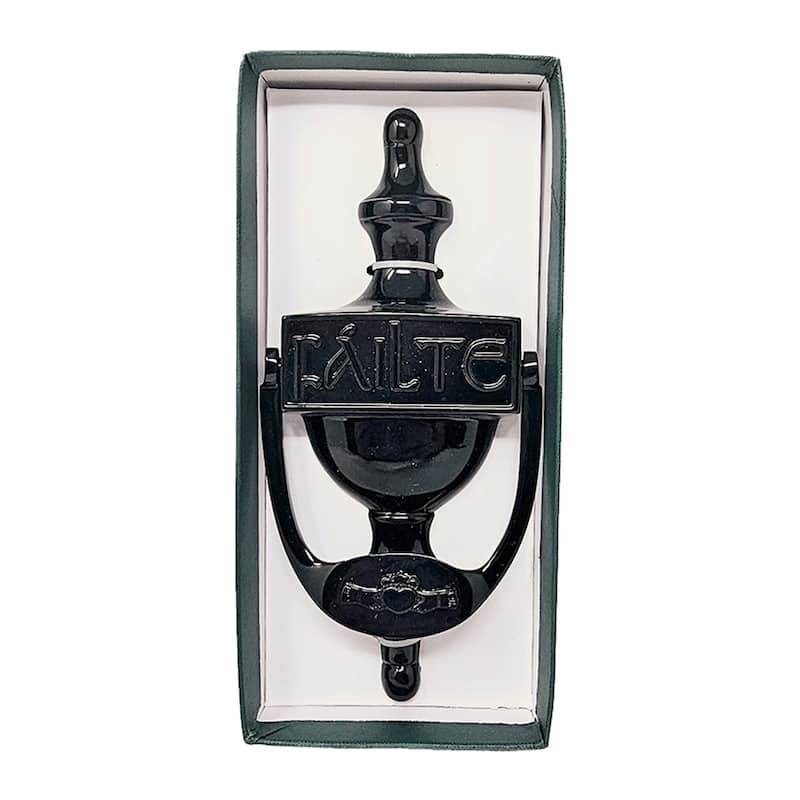 Brass Failte Claddagh Door Knocker with Vintage Finish and Irish Plaque
