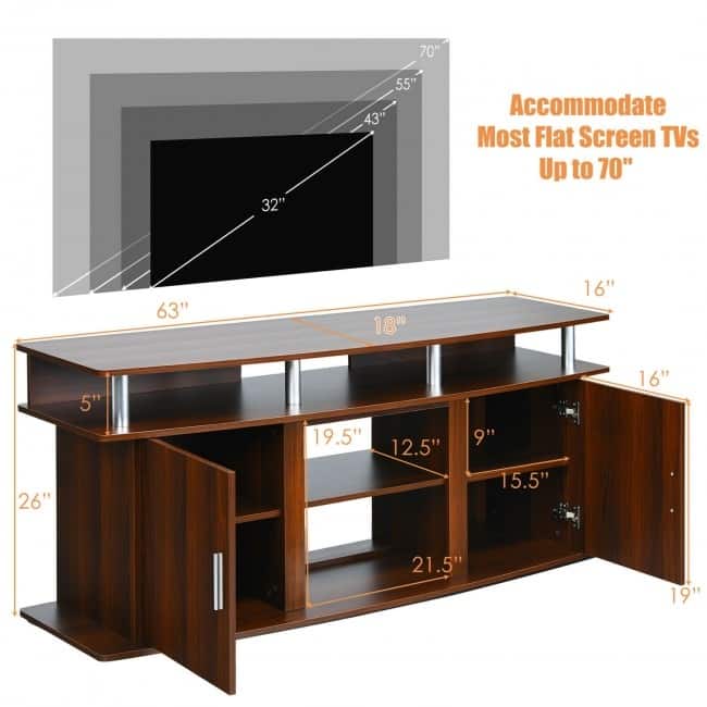 63" TV Entertainment Console Center with 2 Cabinets - 63" x 18" x 26" (L x W x H)
