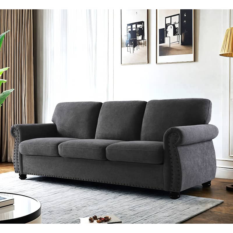 Soft Velvet 3 Seater Sofa with High-Density Foam, Black