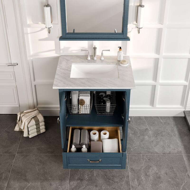 Eviva Britney 30" Bath Vanity with White Carrara Marble Top