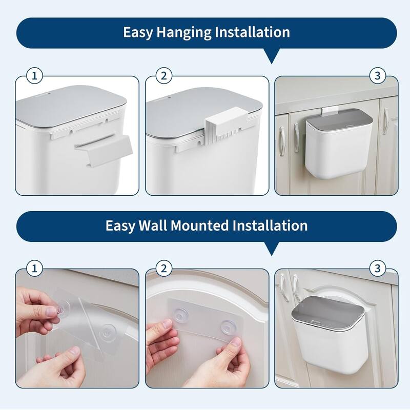 1.8 Gallon Hanging Trash Can with Stainless Steel Lid White