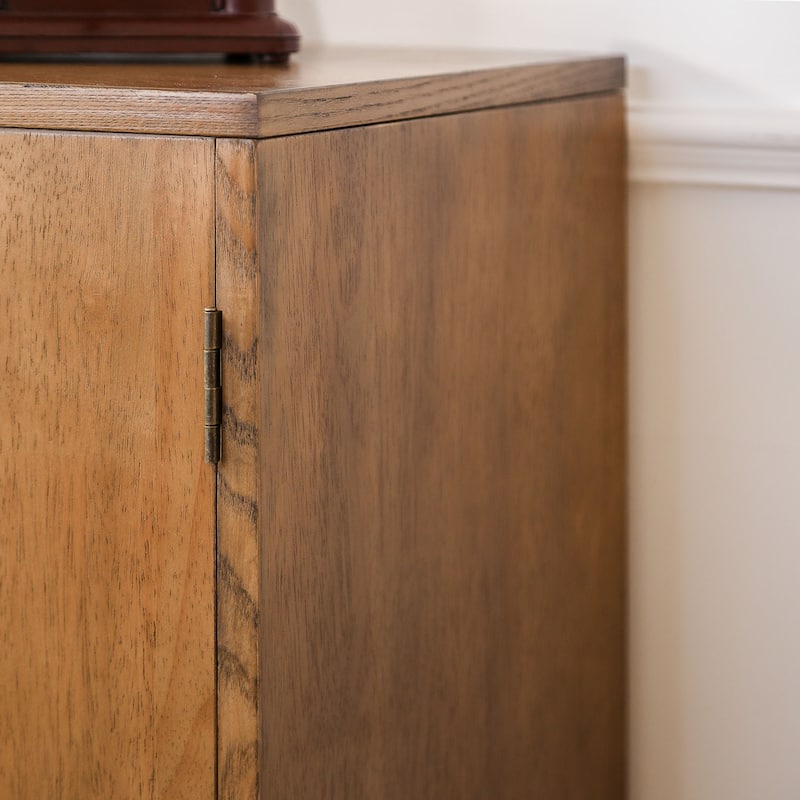 Wood Sideboard Buffet Cabinet, Hand-Carved 2-Door Accent Cabinet, Storage Cabinet with Floral Motif