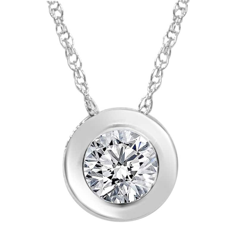 3/4ct Round Bezel Solitaire Diamond Pendant Necklace White Gold