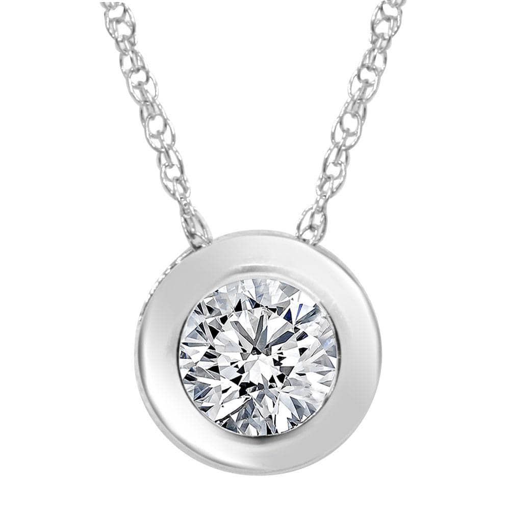 3/4ct Round Bezel Solitaire Diamond Pendant Necklace White Gold