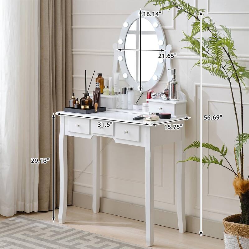 Modern Makeup Vanity Desk with Mirror, Light and Stool