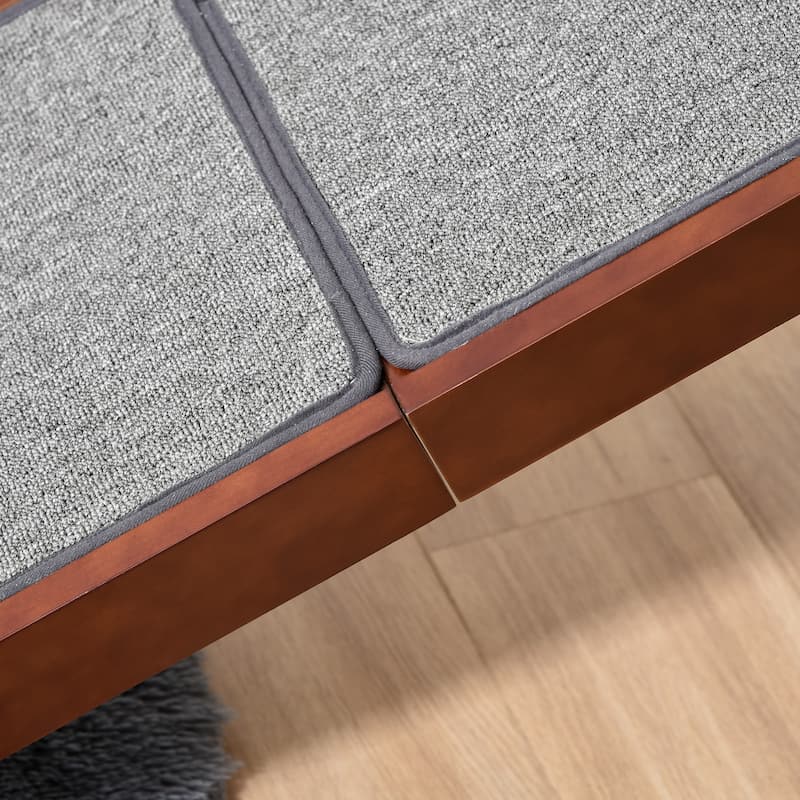 PawHut Pet Ramp for Dogs Non-slip Carpet Top Platform Pine Wood 69.75"L x 16"W x 25"H, Brown Grey