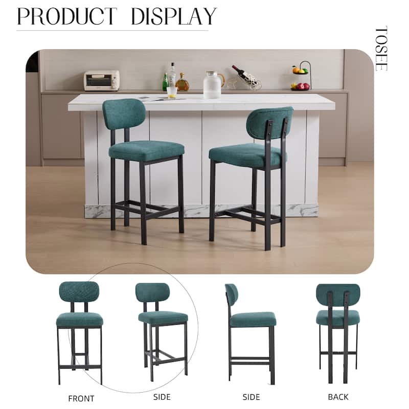 Upholstered Counter Height Chairs Barstools Set of 2 with Curved Back
