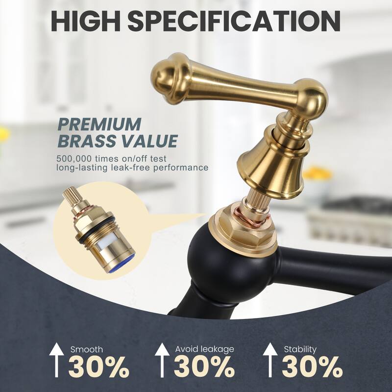 WOWOW Double Handle Bridge Kitchen Faucet with Side Sprayer
